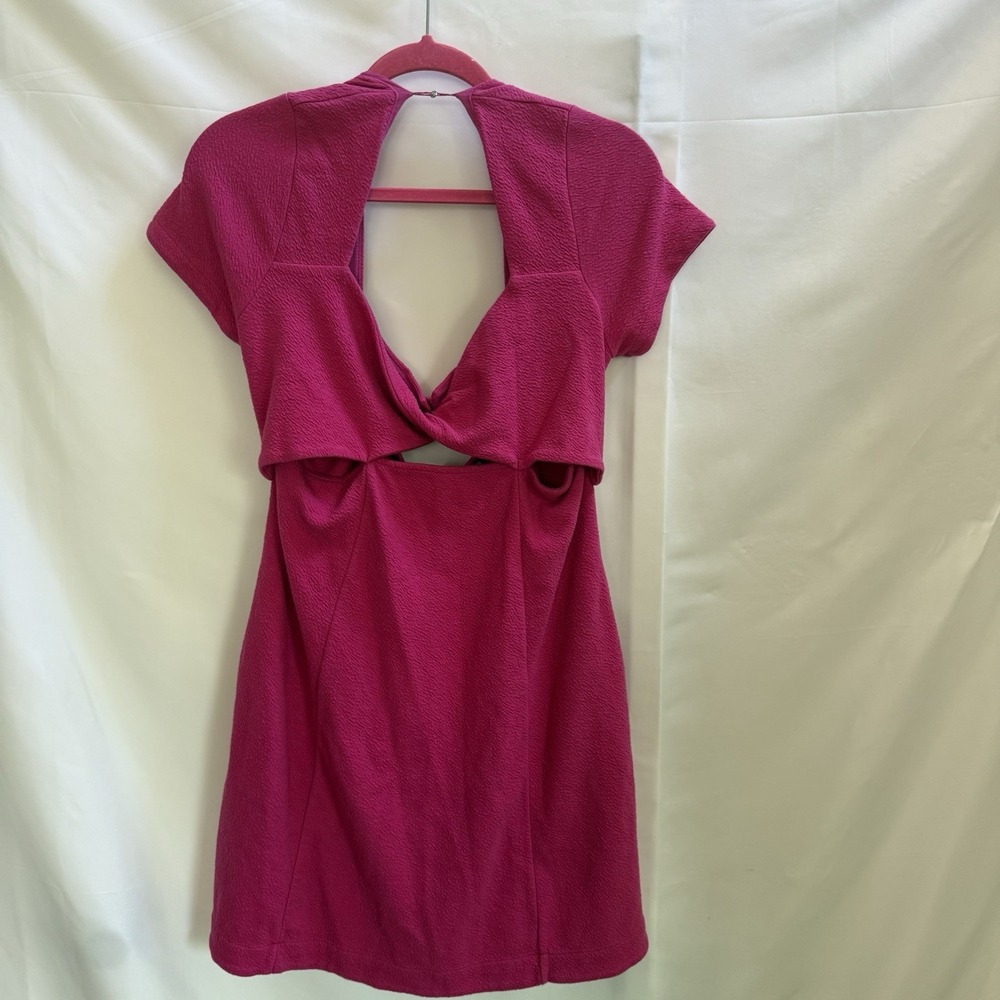 Maeve by Anthropologie Hot Pink Cutout Mini Dress Textured Cap Sleeve Size Large